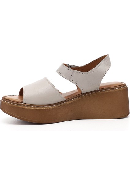 Kadın Krem Dolgu Taban Hakiki Deri Sandalet modelleri
