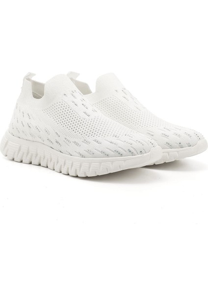 Kadın Beyaz Triko Taşlı Memory Foam Tabanlıklı Comfort Sneaker fiyatları
