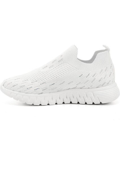 Kadın Beyaz Triko Taşlı Memory Foam Tabanlıklı Comfort Sneaker modelleri