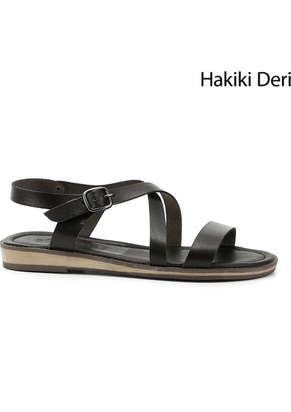 Kadın Siyah Hakiki Deri Sandalet