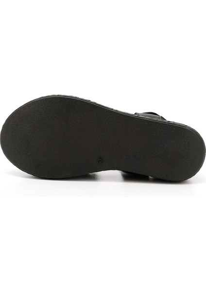 Kadın Siyah Cırt Bantlı Dolgu Topuk Hakiki Deri Sandalet fırsatları
