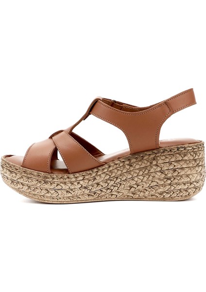 Kadın Taba Antik Cırt Bantlı Dolgu Topuk Hakiki Deri Sandalet modelleri