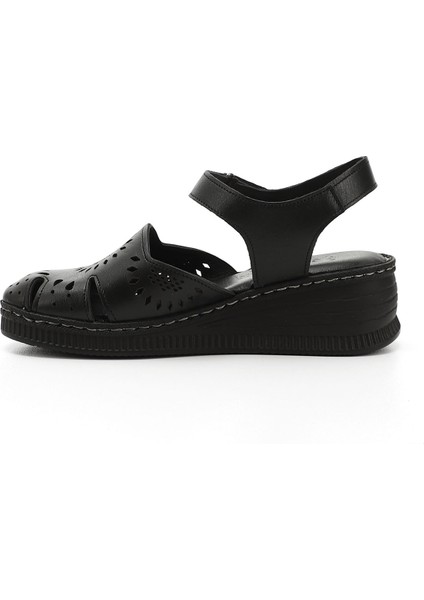 Kadın Siyah Cırt Bantlı Dolgu Topuk Hakiki Deri Sandalet fırsatları