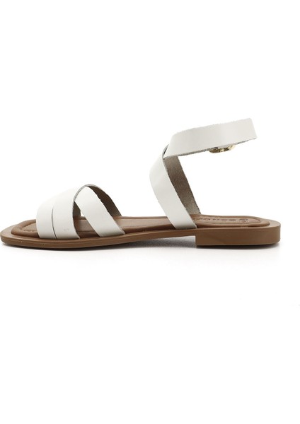 Kadın Beyaz Parmak Arası Bilek Bağlı Hakiki Deri Sandalet fırsatları