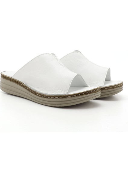 Kadın Beyaz Dolgu Topuk Hakiki Deri Comfort Terlik modelleri