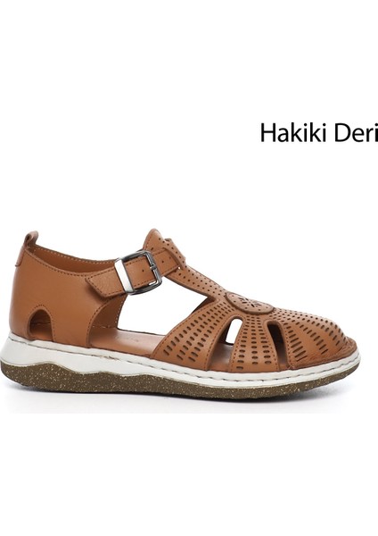 Kadın Taba Dolgu Topuk Hakiki Deri Sandalet