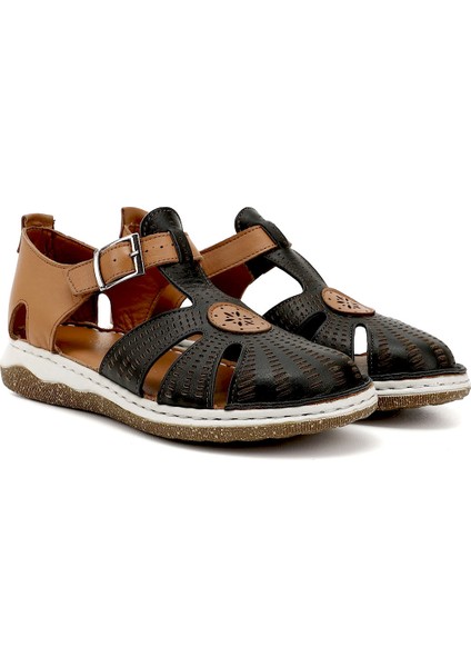 Kadın Siyah Dolgu Topuk Hakiki Deri Sandalet fiyatları