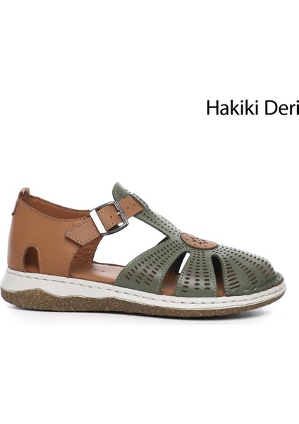 Kadın Dolgu Topuk Hakiki Deri Sandalet