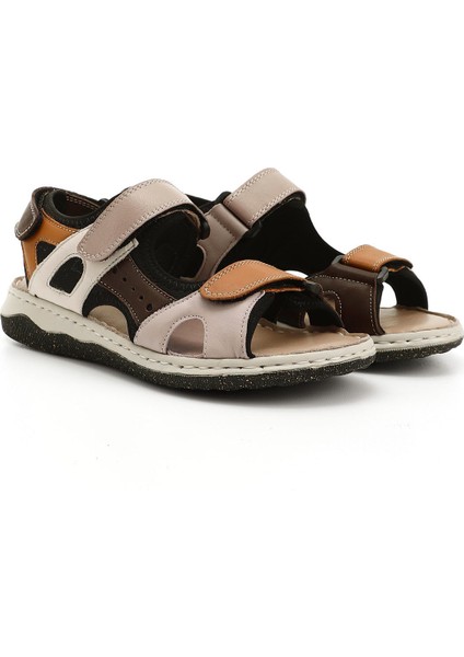 Kadın Taba - Vizon Cırt Bantlı Dolgu Topuk Hakiki Deri Comfort Sandalet fiyatları