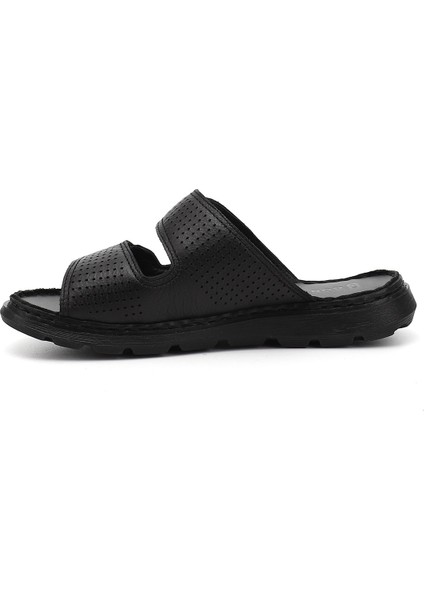 Erkek Siyah Çift Cırtlı Hakiki Deri Comfort Terlik modelleri