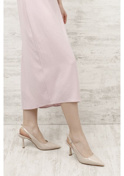 Kadın Ten - Rugan Sivri Burun Kadeh Ökçe Arkası Açık Ayakkabı fiyatları