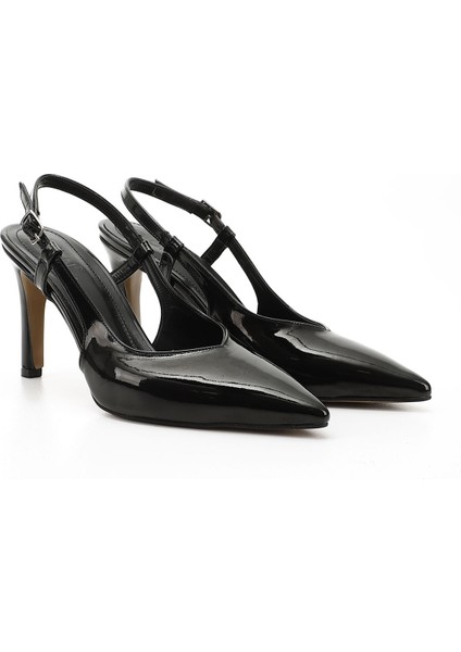 Kadın Siyah - Rugan İnce Topuklu Arkası Açık Ayakkabı modelleri