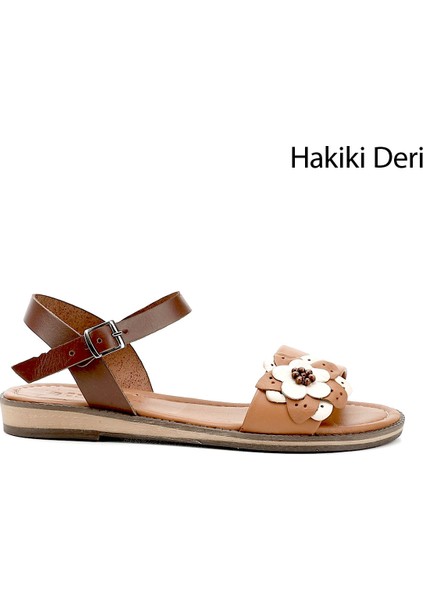 Kadın Kahve Hakiki Deri Sandalet