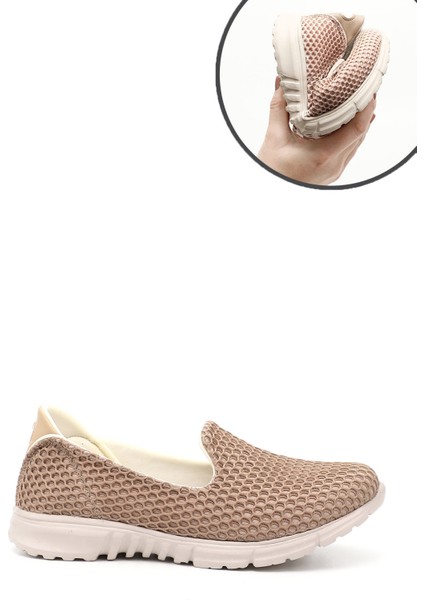 Kadın Bej Triko Memory Foam Tabanlıklı Comfort Sneaker
