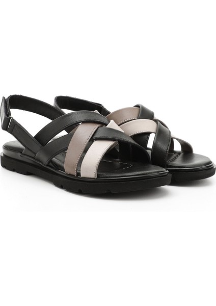 Kadın Siyah Çapraz Bantlı Hakiki Deri Sandalet fiyatları