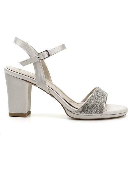 Kadın Gümüş Bilekten Bağlı Platform Topuklu Sandalet