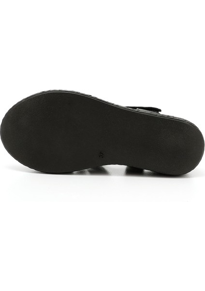 Kadın Siyah Cırt Bantlı Dolgu Topuk Hakiki Deri Sandalet fırsatları