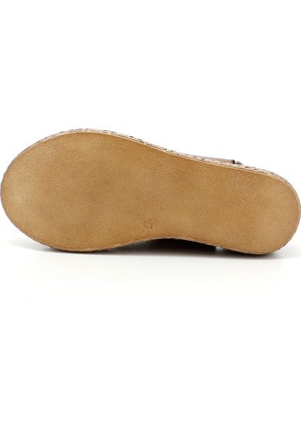 Kadın Bej - Taba Cırt Bantlı Dolgu Topuk Hakiki Deri Sandalet fırsatları