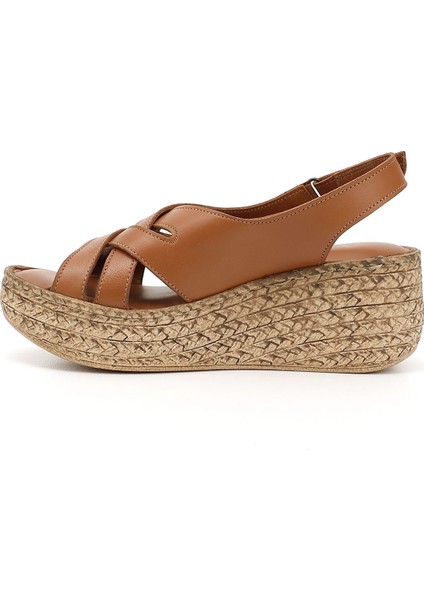 Kadın Taba Antik Cırt Bantlı Dolgu Topuk Hakiki Deri Sandalet modelleri