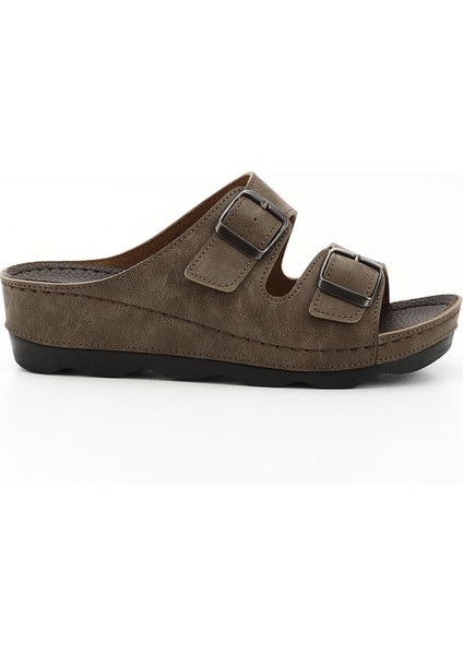 Kadın Vizon Tokalı Dolgu Topuk Comfort Terlik