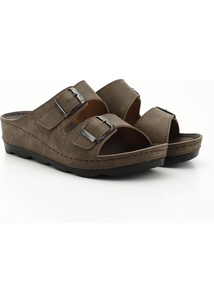 Kadın Vizon Tokalı Dolgu Topuk Comfort Terlik modelleri