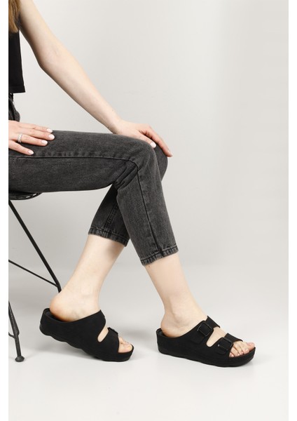 Kadın Siyah Tokalı Dolgu Topuk Comfort Terlik fiyatları