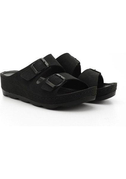 Kadın Siyah Tokalı Dolgu Topuk Comfort Terlik modelleri