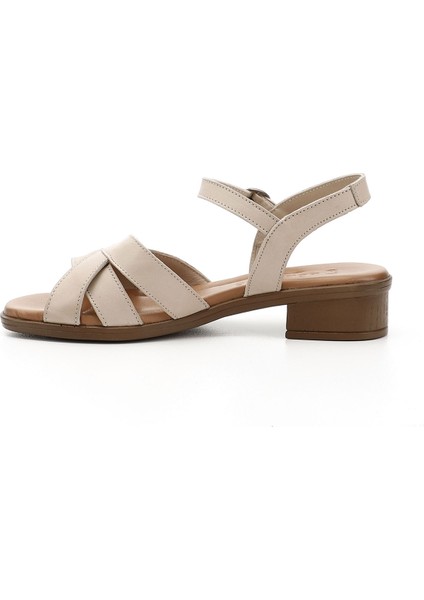 Kadın Antik Bej Kısa Kalın Topuklu Hakiki Deri Sandalet modelleri