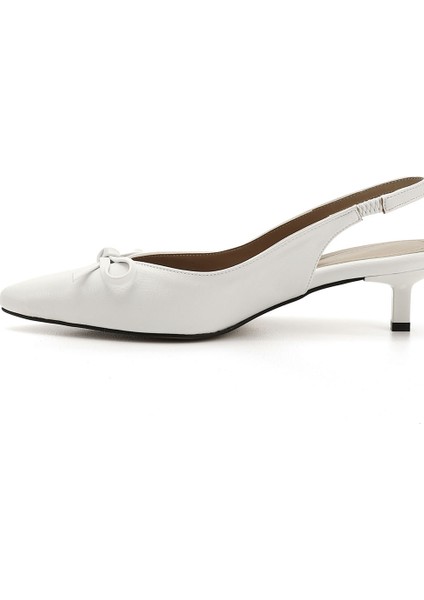 Kadın Beyaz Kısa İnce Topuklu Fiyonklu Arkası Açık Ayakkabı fırsatları