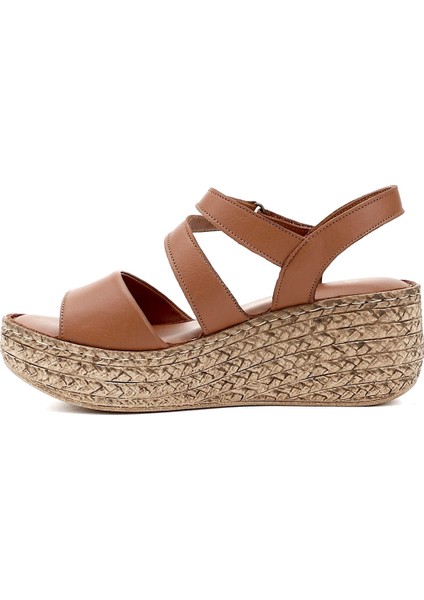 Kadın Taba Cırt Bantlı Dolgu Topuk Hakiki Deri Sandalet modelleri