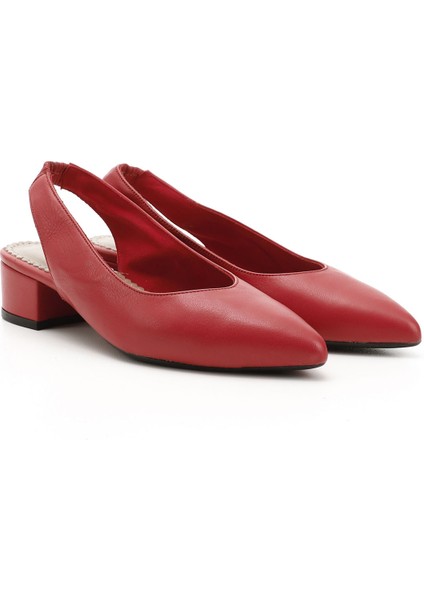 Kadın Kırmızı B Kalın Topuklu Arkası Açık Hakiki Deri Ayakkabı fiyatları