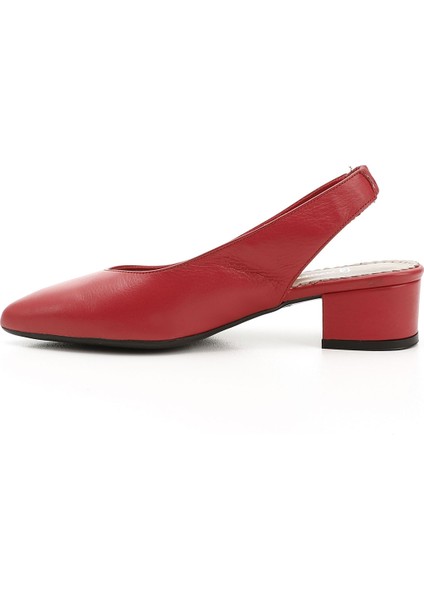 Kadın Kırmızı B Kalın Topuklu Arkası Açık Hakiki Deri Ayakkabı modelleri