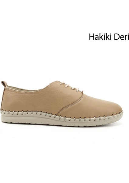 Kadın Nude Bağcıklı Hakiki Deri Comfort Ayakkabı
