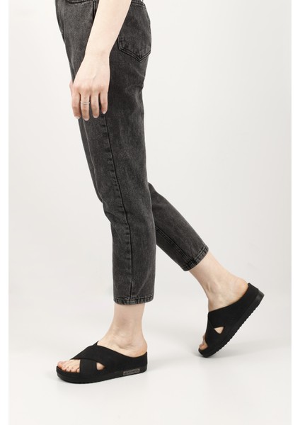 Kadın Siyah Dolgu Topuk Çapraz Bantlı Comfort Terlik fiyatları