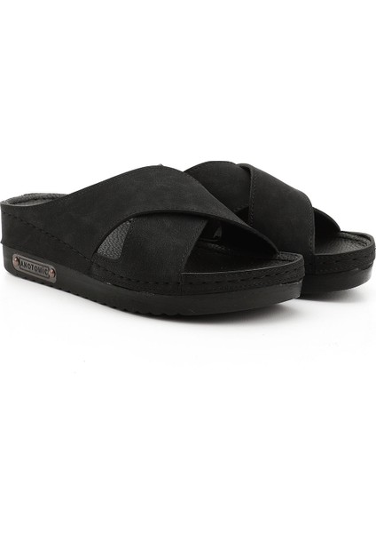 Kadın Siyah Dolgu Topuk Çapraz Bantlı Comfort Terlik modelleri