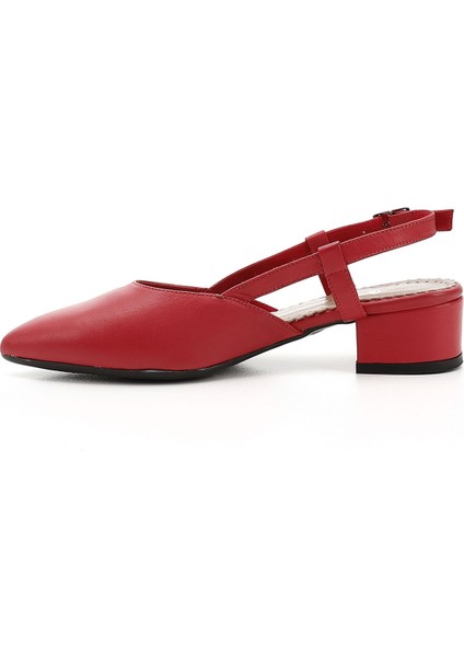 Kadın Kırmızı B Kalın Topuklu Arkası Açık Hakiki Deri Ayakkabı fırsatları