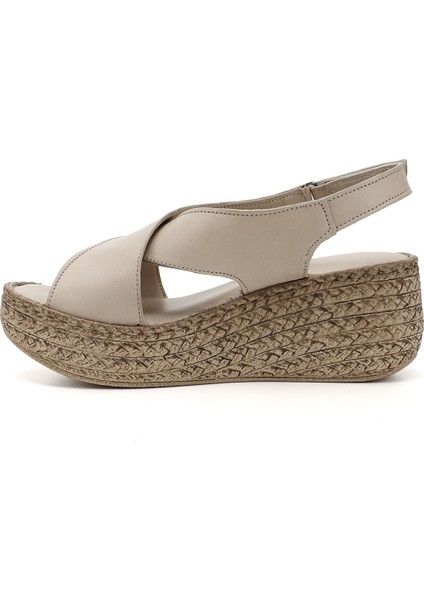 Kadın Antik Bej Cırt Bantlı Dolgu Topuk Hakiki Deri Sandalet modelleri