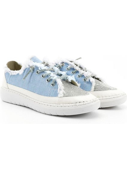 Kadın Mavi Kot Triko Taşlı Comfort Dolgu Taban Sneaker fiyatları
