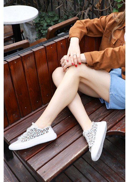 Kadın Leopar Kot Triko Taşlı Comfort Dolgu Taban Sneaker fiyatları