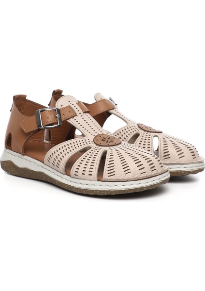 Kadın Bej Dolgu Topuk Hakiki Deri Sandalet fiyatları