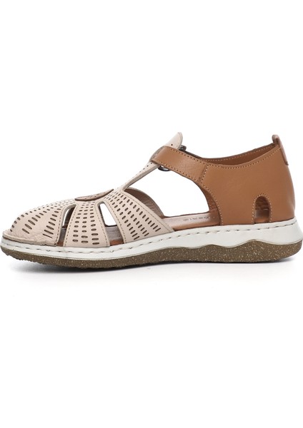 Kadın Bej Dolgu Topuk Hakiki Deri Sandalet modelleri