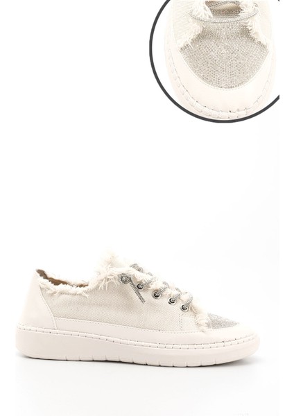 Kadın Bej Kot Triko Taşlı Comfort Sneaker
