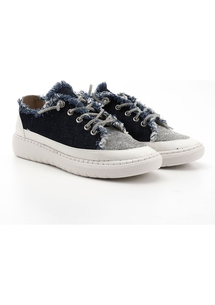 Kadın Lacivert Kot Triko Taşlı Comfort Dolgu Taban Sneaker modelleri