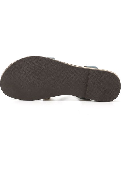 Kadın Saks - Mavi Hakiki Deri Sandalet fırsatları