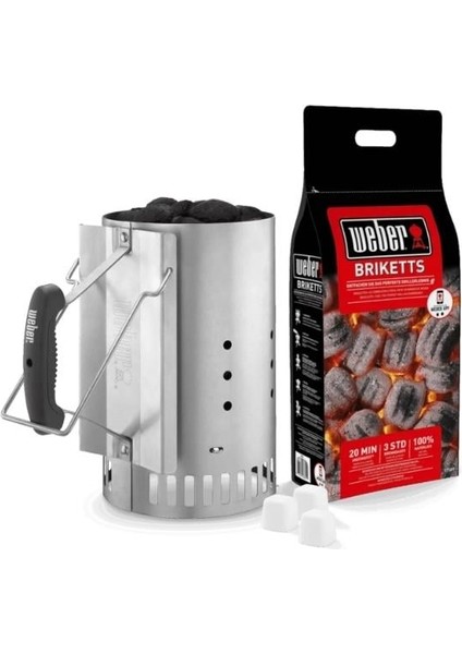 Rapidfire Chimney Starter Set 17631 Kömür Briketleri, Çıra Küpleri ve Baca