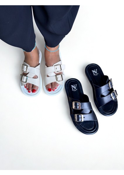 Bej Hakiki Deri Kadın Tokalı Terlik fırsatları