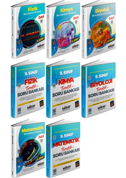 Miray 2025 9. Sınıf Matematik + Fizik + Kimya + Biyoloji Ders Anlatım Fasikülleri + Tematik Soru 8 Kitap