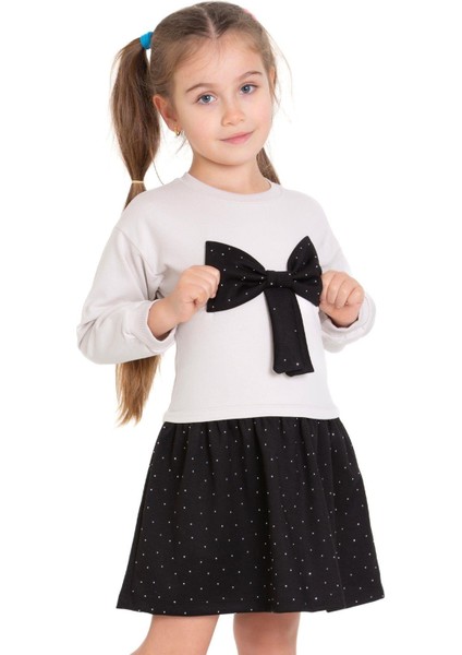 Yeni Sezon Kız Çocuk Fiyonk Detaylı Parlak Taş Detaylı Elbise