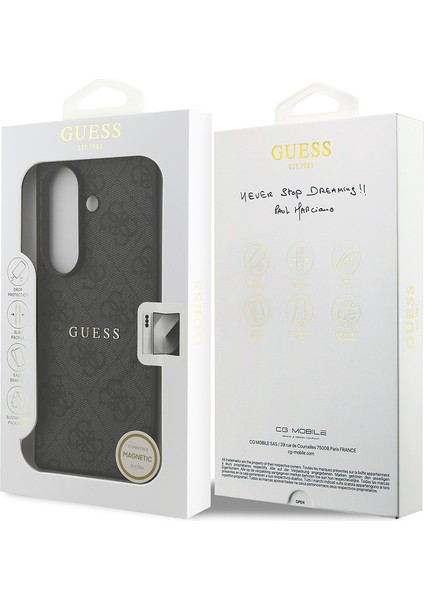 Galaxy Z Fold 7 Uyumlu Kılıf Guess Lisanslı M-Safe Özellikli 4g Desen Yazı Logolu Kapak Siyah