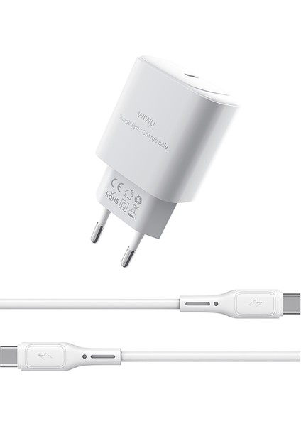 WI-G008 Essen Serisi Gan Tech Pd Type-C To Type-C Pd 30W Kablolu Şarj Seti Beyaz